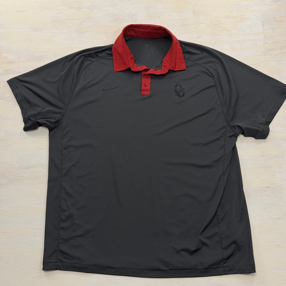 Nike Polo Shirt Oklahoma Sooners Dri-FIT XL Logo Contrast Collar Grey Mens